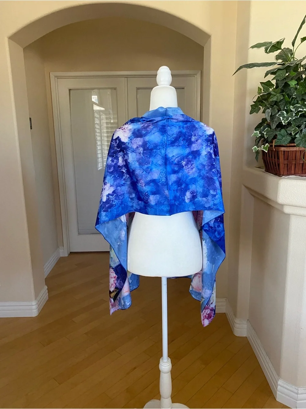 Silk Blue Floral Wrap Scarf Top
